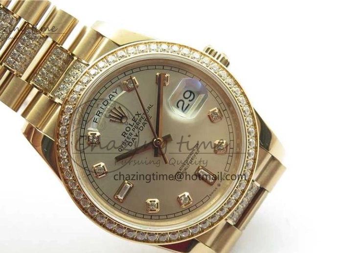 Bracelet Day-Date Dial Silver on Crystal RG A2836 Best Edition 128235 Marker Crystal BP President 36mm RG 0511